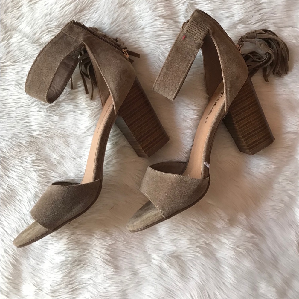 Beige Chic Tassel Block Heels